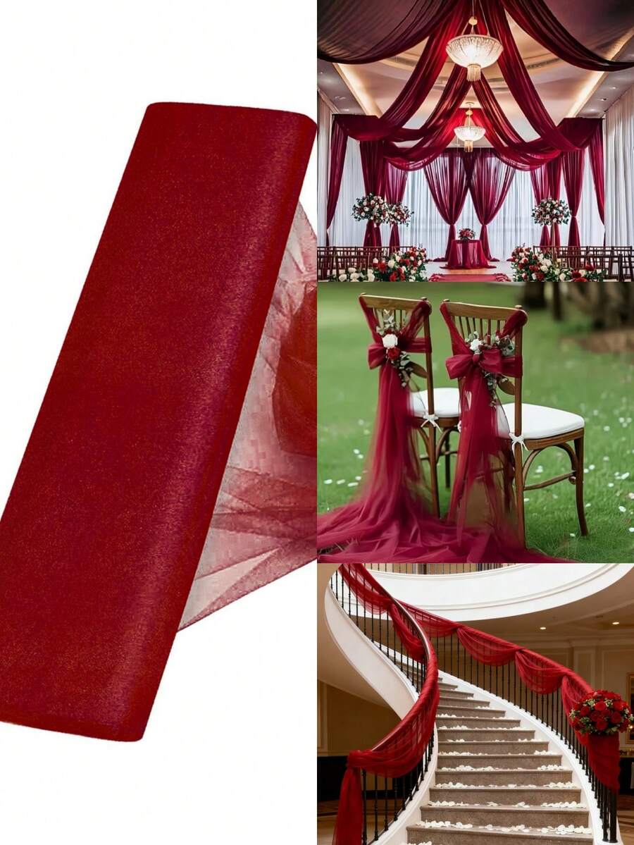 1 Rollo de Tul Burdeos, Rollo de Tul Burdeos, Rollo de Tela de Tul, Tul de Lunares Suizos para Decoración de Sillas de Boda, Decoración de Escaleras, Velo de Boda, Suministros para Fiestas, Decoración de Bodas, Accesorios de Boda, Malla de Costura DIY Decoración de Bodas, Tela Duradera, Decoración para Despedida de Soltera, Decoración para Fiesta de Compromiso, Envoltura de Regalos/Florales