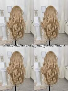 Honey Blonde Body Wave Synthetic Lace Front Wig For Women 200% Density 13x4 Hd Lace Front Wigs Free Parting Glueless Wigs Heat Resistant Blonde Water Wave Synthetic Wigs Natural Looking - tóc vàng mật ong - Xem 10