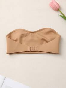 Women's Strapless Bandeau Bra, Button Front Closure NudeFit Seamless Backless Casual Comfortable Wireless Bra, Nude Color - Apricot - View 4