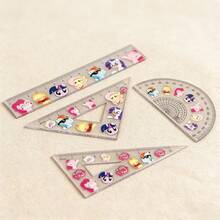 MY LITTLE PONY 4pcs Transparent Ruler Set - Cartoon Design Multifunctional Measuring Tool, This Is A 4-In-1 Geometry Tool Kit Containing A Triangle, Protractor, Ruler And Straight Ruler. Made Of Durable PVC Material With Precise Markings - Multicolor - View 3