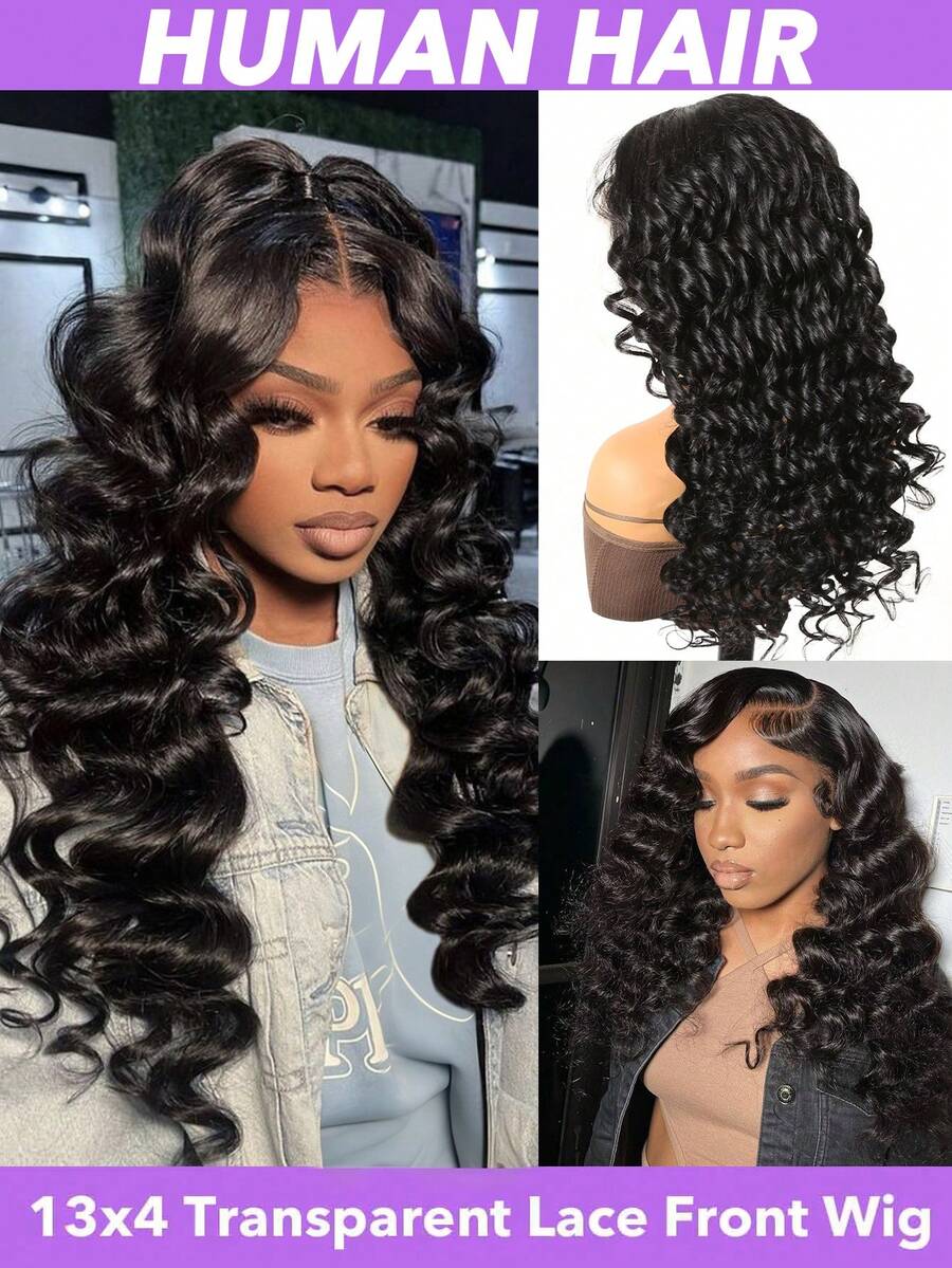 26英寸松散式蕾丝前假发，250密度真人发，全大蕾丝空间，13x4透明蕾丝前假发，真人发，预先拔毛自然发际线，预先拔毛自然发际线，巴西雷米真人发假发，适合，自然黑色（8-30英寸） - Natural Black - 查看 1