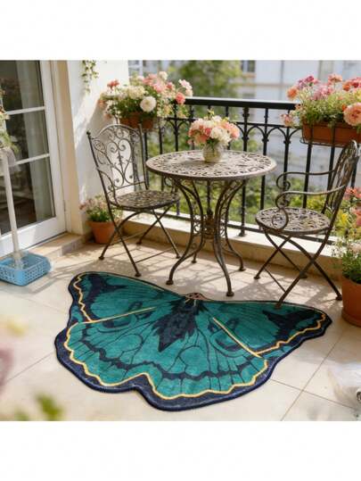 Luxury Retro Living Room Decor Sofa Carpet, Bohemian Style Green Butterfly Bedroom Carpet, Irregular Bedside Shaggy Rug, Soft Plush Closet Non-Slip Carpet, Creative Fashion Entryway Washable Mat