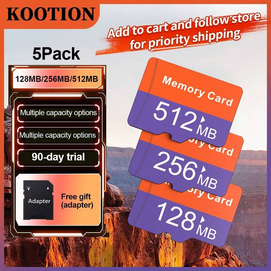 5pcs Micro SD Card | High Speed Flash Memory, Memory Card, Suitable For Tablet/Camera/Phone/Laptop/PC/ Car Stereo/Game Console/Audio, 256MB 128MB 512MB, SD Adapter TF Card, Non-GB Card [High Speed | Flash Memory] - 橙紫色 - 查看 1