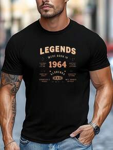 Camiseta de manga corta con cuello redondo para hombre, diseño gráfico "LEGENDS WERE BORN IN 49.89meter", estilo casual de verano. - Negro - Ver 2