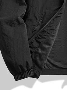 1pc Men's Black Pleated Textured Stand Collar Multi-Zipper Jacket, Lightweight Durable Nylon Fabric, Machine Washable & Dryable, Minimalist Casual Old Money Style Outerwear, Suitable For Daily Commute And Leisure Wear - Black - View 6