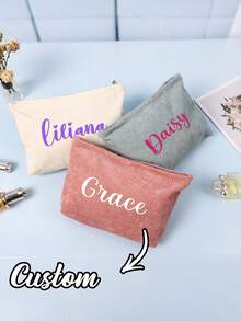 Custom Name Makeup Bag, Personalized Corduroy Makeup Pouch Custom, Sanitary Napkin Storage Bag, Travel Makeup Bag, Personalized Storage Bag, Mother's Day Gift - Multicolor - View 5