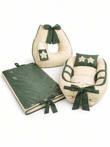 3-Piece Set: Baby Nest Reducer + Nursing Pillow With Towel + Waterproof Changing Mat With Embroidered Appliqué - 軍隊 - 查看 2