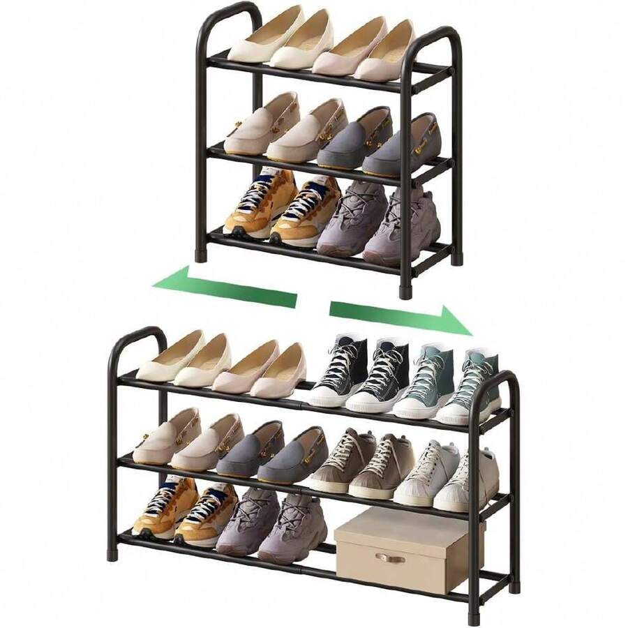 Shoe Rack For Closet, 3-Tier Expandable Shoe Organizer, Adjustable Metal Shoe Storage Organizer, Freestanding Shoe Rack For Entryway, Closet, 41971893 - Chocolate Brown - View 1