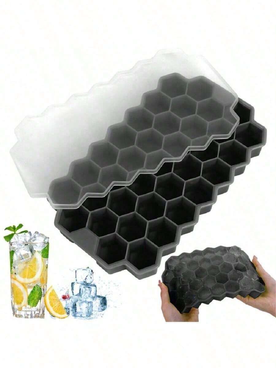 1pc 37-Cavity Honeycomb Silicone Ice Cube Tray With Lid, Reusable DIY Ice Mold - Multicolor - View 1