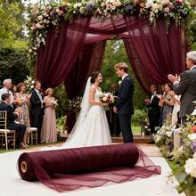 1pc, 10m/16m/30m/50m Burgundy Chiffon Wedding Arch Decor, Transparent Chiffon, Polyester Material, Solid Burgundy Color, Suitable For Wedding Arch, Aisle, Bridal Shower, Chair Back Decor, Ceiling, Banquet, Ceremony, Outdoor Garden Birthday & Anniversary Party, Wedding Decoration, Party Backdrop And Holiday Decor. - View 2