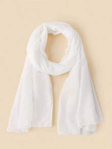 1pc Solid Color Arabic Shawl, Headscarf, Sunscreen Scarf Suitable For Using In Mosque - trắng - Xem 4