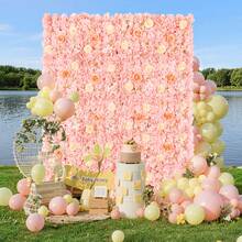 Peach Colored Flower Wall 3D Flower Wall Background Flower Wedding Rose Wall Background Flower Used For Bridal Shower Birthday Party Wedding Rose Photo Background Valentine's Day Halloween Christmas Decoration - 桃色 - 查看 9