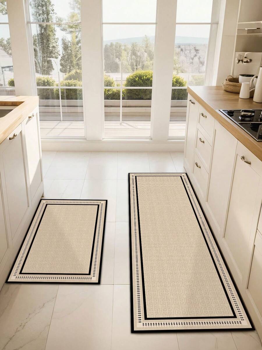 1 pièce Tapis de cuisine vintage minimaliste beige, convient pour le tapis du salon, la salle de bain, la buanderie, la chambre, intérieur/extérieur, le bureau, le couloir, tapis de porte antidérapant, décoration de chambre pour les vacances, le couloir, le tapis de l'espace de jeu.
