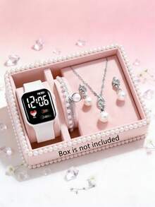 5/4件套女士手表，优雅时尚，可爱LED数字显示电子表，搭配珍珠项链、手链、耳环，珠宝套装，适合女性日常佩戴、生日/节日礼物、派对装饰、返校季、毕业季及其他日常生活场合，母亲节送给女性/母亲的完美礼物。 - 彩色 - 查看 10