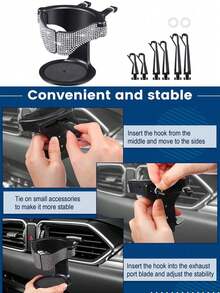 1pc Black & White Crystal Car Cup Holder, Air Vent Mounted Cup Holder Accessory - A - View 3
