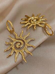 1Pair Unique Sun Shine Earrings For Women Stainless Steel Earrings Dainty Pendant Earrings For Daily Party Jewelry Gifts - Vàng - Xem 4
