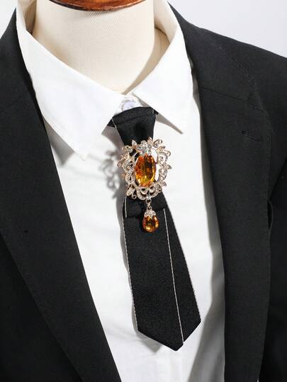 1件装女士时尚闪亮水晶花卉浪漫领结胸针，适合约会、派对、西装、学校、日常穿着、舞台主持等场合。
