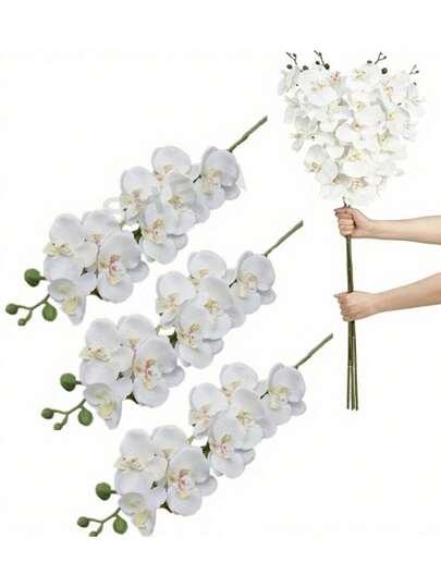 1/3 piezas Orquídea Phalaenopsis artificial, flexible y resistente al color - Adecuada para paredes de flores DIY, decoraciones de escena, arreglos de jarrones para sala de estar/dormitorio, bodas, fiestas, decoraciones de mesa. Decoraciones de primavera, Día de la Madre, Pascua, regalos para mujeres, adecuada para habitaciones, hogar, cocina, bodas, mesas de comedor, centros de mesa, oficinas, jardines, exteriores, regalos de cumpleaños/graduación.