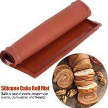 Thảm silicon làm bánh cuộn Thụy Sĩ - Bộ 1/2/4 tấm, thảm nướng silicon, khuôn bánh cuộn thạch, thảm silicon chống dính có viền, thảm làm bánh silicon dễ vệ sinh, tuyệt vời cho bánh cuộn Thụy Sĩ, bánh ngọt, thạch, bánh quy (Màu nâu) - Xem 3