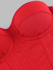 Red Striped Strapless Corset Top, Gothic Victorian Style Shapewear Top, Suitable For Daily Wear And Special Occasions - Red - View 6