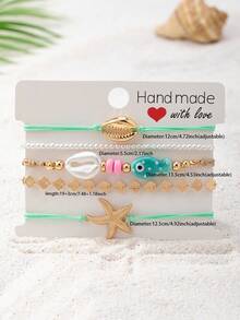 5pcs/Set Handmade Bohemian Style Bracelet Set, Shell & Star Chain Bracelets, Summer Holiday Gift For Women - Multicolor - View 3