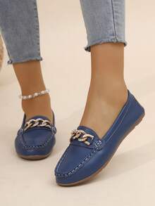 Giày lười đế bằng, đế mềm, kiểu dáng slip-on, giày casual thoải mái cho mọi mùa. - Màu xanh lam - Xem 12