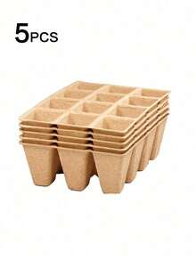 Paper Pulp Seedling Cups & Trays, One-Time Use Round/Square Pulp Cups For Succulents, Cuttings, Orchids And Other Plants - 12 Grids - View 12