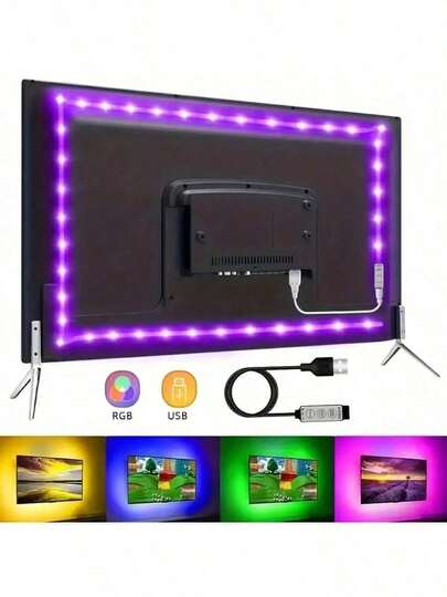 1 pieza Tira de luz LED RGB flexible, 5V USB de bajo voltaje, controlador de 3 teclas para ajustar el brillo y multicolor, adecuado para sala de estar, dormitorio, fondo de TV, techo, gabinete, mesita de noche, iluminación para decoración del hogar, fiesta, decoración de vacaciones/Eid/festival (sin control remoto, fácil de cambiar de colores y modos a través del botón en el cable de datos)
