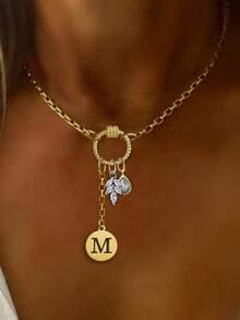 1件金色字母项链，银叶钻石吊坠链，时尚优雅多吊坠项链，独特奢华女士项链 - 金黃色 - 查看 30