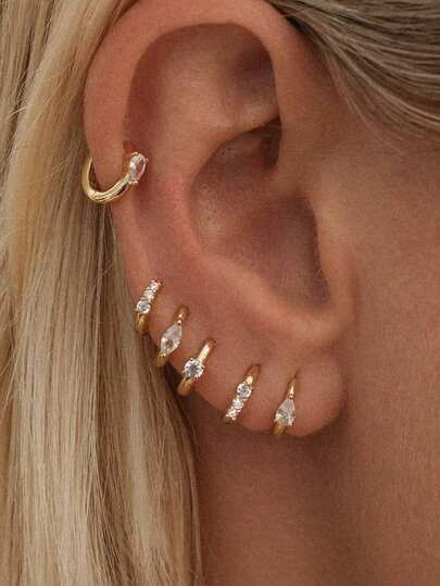 Shescity 6 Parça/Set Şık Zirkon Taşlı Küpe, Asimetrik Tekli Küpe Seti, Kadınların Günlük Kullanımına Uygun