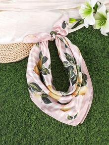 1pc Spring/Summer Versatile Scarf, Boho Fresh Lemon Print Striped Neckerchief - Multicolor - View 13