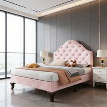 Kids Bed Frames, Headboards & Footboards - Pink + Velvet + 90cm*200cm - View 1