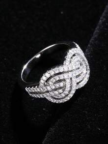 Silver Plated Cubic Zirconia Stackable Rings Set, Twisted/Leaf/Infinity Open Band Rings, Elegant Minimalist Jewelry For Women, Daily & Party Wear - Cross Knot YR0838 - View 12