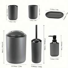 6件套浴室配件套装，塑料礼品套装，包括牙刷架、漱口杯、皂液器、皂碟、马桶刷架、垃圾桶，适合生日、乔迁、节日礼物，有白色、红色、棕色和黑色可选。 - 彩色 - 查看 7