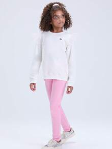Conjunto Infantil Feminino de Inverno Moletom com Babado em Tule - Branco - Visão 2