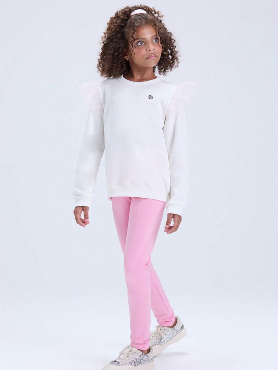 Conjunto Infantil Feminino de Inverno Moletom com Babado em Tule