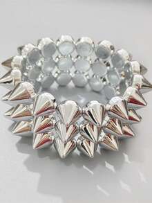 2pcs Punk Style Rivet Bracelet, Unisex Silver Rivet Bangle, Suitable For Daily Wear, Party, Music Festival - Multicolor - View 1