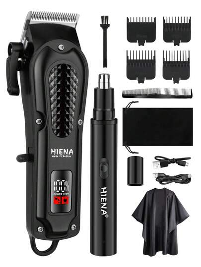 HIENA 两件套理发器修剪套装，无线电动理发器，电动鼻毛修剪器，两种型号可选，USB接口带数字显示屏，使用流畅便捷，是您日常生活的好帮手。