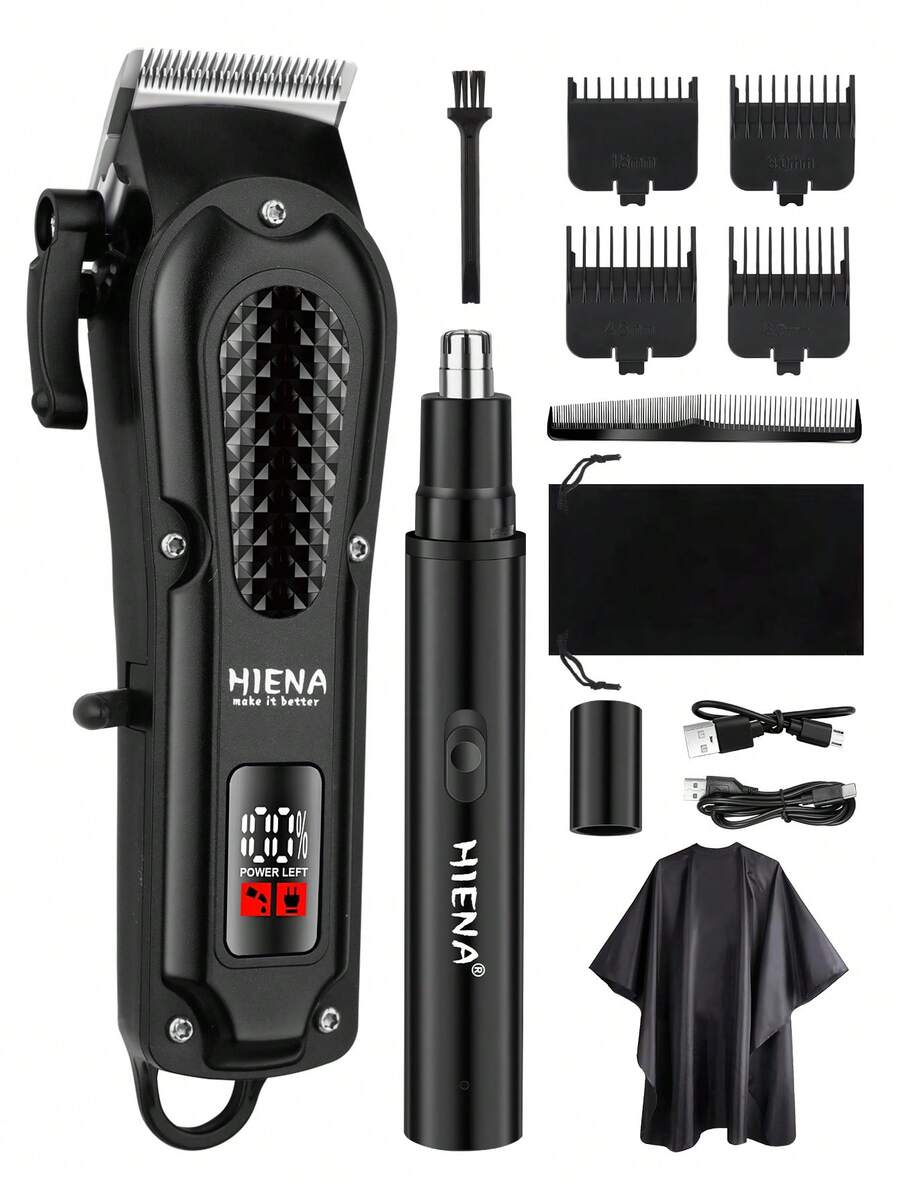 HIENA 2 Pieces Hair Clipper Trimming Set, Cordless Electric Clipper, Electric Nose Hair Clipper, 2 Models To Choose From, USB Interface With Digital Display For Smooth And Seamless Use, Making It A Great Helper In Your Daily Life - View 1