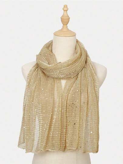 1pc Women's Bandana, Lightweight Solid Color Sequin Scarf, Middle Eastern Headscarf, Decorative Shawl, Sunscreen Beach Wrap, Suitable For Daily Use