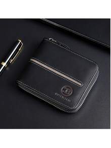 Men's Short Wallet, Zipper Design Business Retro Style Letter Embossed, Minimalist Credit Card Holder Purse - Multicolor - View 5