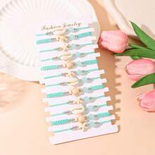 BMOR 12 Pieces Of Summer Style Turquoise Turtle Starfish Shell Hand-Woven Bracelet Adjustable Jewelry - Blue - View 11