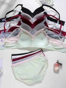 6件組女孩內衣套裝，舒適三角胸罩與中腰素色內褲套裝 - 彩色 - 查看 2