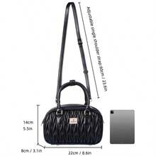 Baellerry Fashionable Blogger Style Women's Rhombus Pattern Handbag, Large Capacity Multi-Compartment Tote Bag, Wavy Quilted Pleated Shoulder Bag - Black - View 7