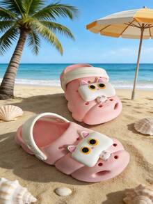 A Pair Of Summer Girls Pink Cartoon Cat Clogs | Lightweight Beach Sandals | Casual Summer Slippers - Pink - View 3