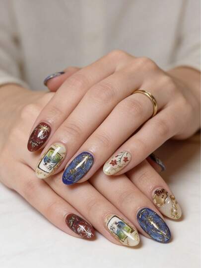 24 Exotic 3D Gold Plated Almond Shaped Female Photo Frames, Including 1 Stick Of Jelly Glue And 1 Nail File. This Exquisite And High End Nail Art Jewelry Is Removable And Suitable For Daily, Leisure, Vacation, Work, And Festival Wear. It Is Also A Must Have Item In Summer And Is The Best Gift For Women And Girls.