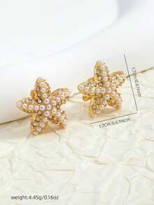 1 Đôi bông tai kẹp hình sao biển đính ngọc trai giả và đá pha lê kiểu dáng nghỉ mát biển, thiết kế sinh vật biển, thanh lịch và đa năng, không cần xỏ lỗ. - Vàng - Xem 3