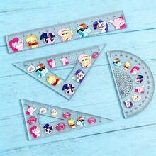 MY LITTLE PONY 4pcs Transparent Ruler Set - Cartoon Design Multifunctional Measuring Tool, This Is A 4-In-1 Geometry Tool Kit Containing A Triangle, Protractor, Ruler And Straight Ruler. Made Of Durable PVC Material With Precise Markings - Multicolor - View 1