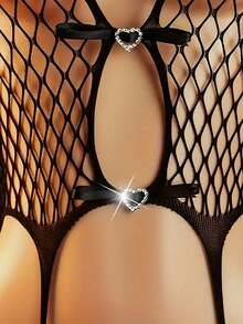 Mono de mujer sexy de red calada con espalda descubierta y cuello halter, color negro, para primavera - Negro - Ver 4