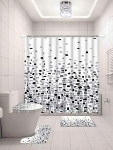 ANSIO Bathroom Shower Curtain - Mildew Resistant - Mosaic Black, 180 X 180 Cm (71 X 71 Inches) | Waterproof Fabric | 100% Polyester - Multicolor - View 7